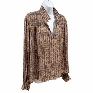 Raquel Allegra Tile Print Relaxed Fit Blouse size 2 Medium
